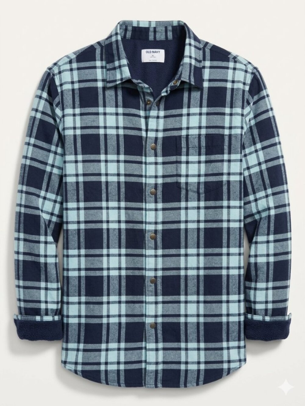 Old Navy Cozy Collection Fleece Lined Twill Shirt Jac Shacket XL Navy/Teal